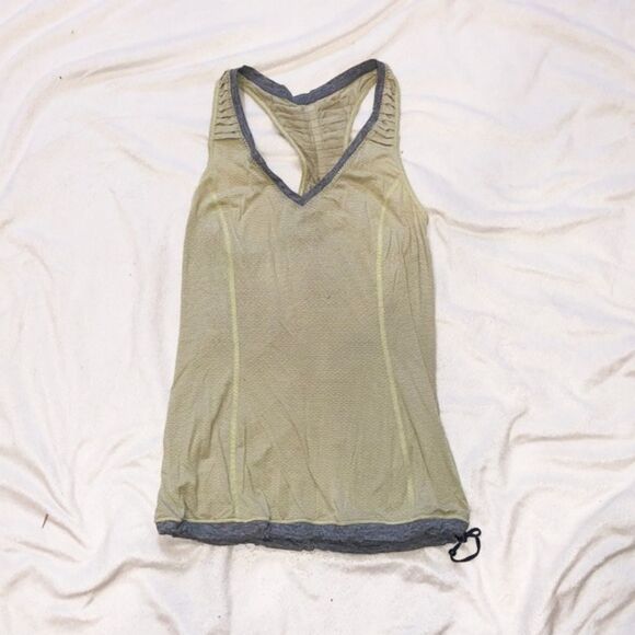 Lululemon yellow and gray striped v-neck tank top with drawstring bottom | Sz 4 - Picture 2 of 6